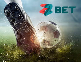 22BET ロゴとサッカーボールと足