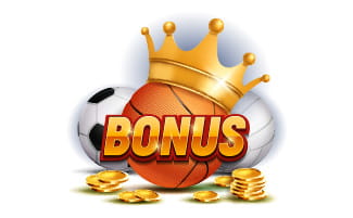 ボーナスの文字とボールとコインと王冠
